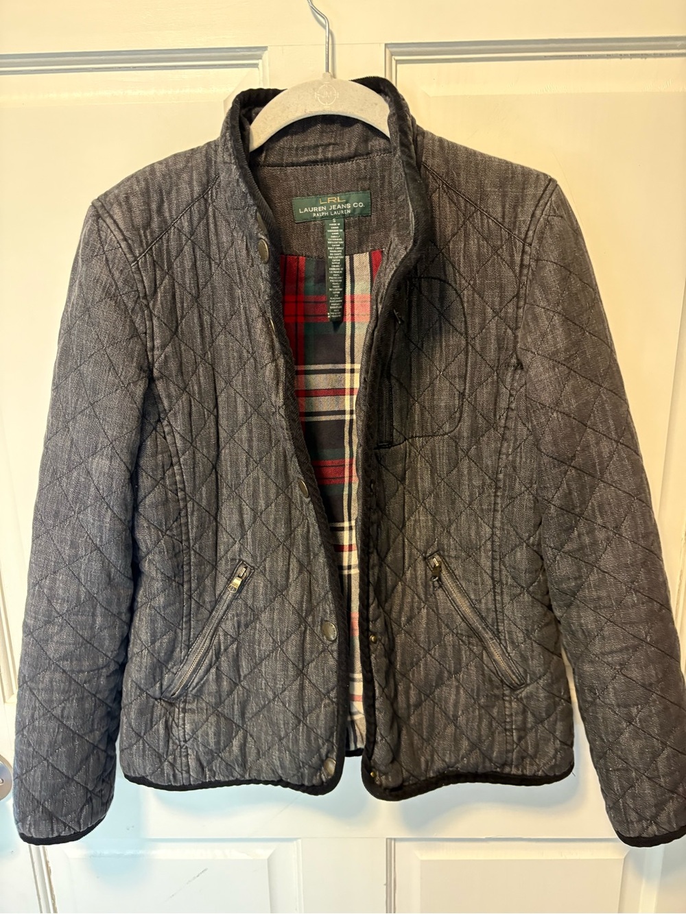 LRL Ralph Lauren Jeans Co Quilted cotton plaid lined coat Jacket Gray s small